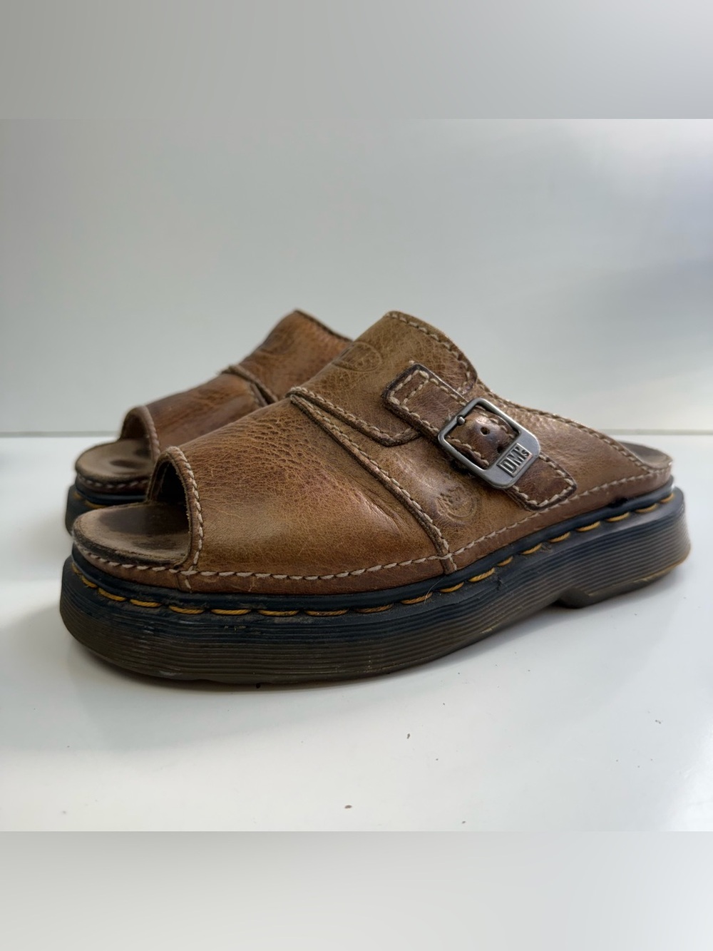 Vintage Dr. Martens Platform Slides brown leather size 6